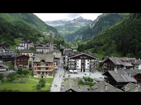 Alagna Valsesia / Monte Rosa / Italy summer drone view 4k.