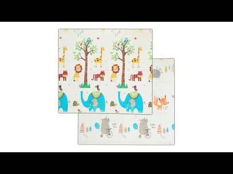 Tapis de jeu pliable avec motifs animaux Gris - Blanc - Jaune - Matière plastique - 195 x 2 x 175 cm