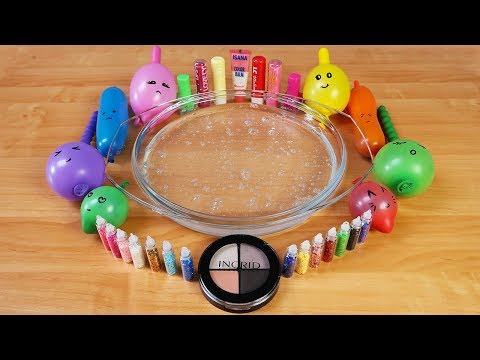 Mixing Makeup, Mini Glitter and Pom Poms Into Clear Slime ! RELAXING SLIME WITH BALLOONS ! Part 3 Video