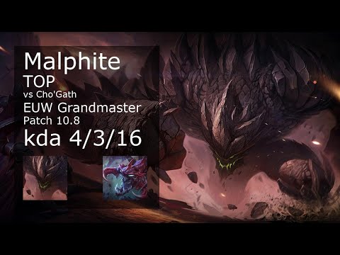 Malphite Top vs Cho'Gath - EUW Grandmaster 4/3/16 Patch 10.8 Gameplay