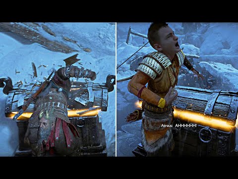 Kratos vs Atreus on opening a chest - God of War Ragnarok (Atreus tries to open a chest like Kratos)
