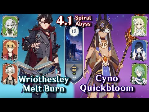 C0 Wriothesley Melt Burn & C0 Cyno Quickbloom | Spiral Abyss 4.1 - Floor 12 9 Stars | Genshin Impact