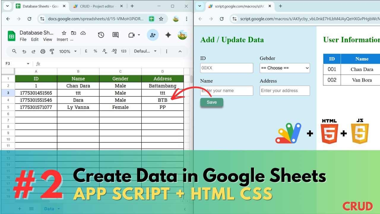 Create Data in Google Sheets using Apps Script (HTML Form)
