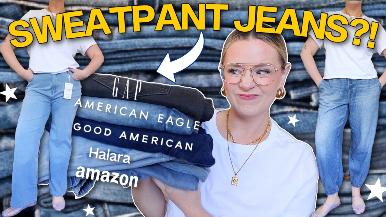 i tried on viral "sweatpant jeans" from 5 different brands (so you don't have to) 👖