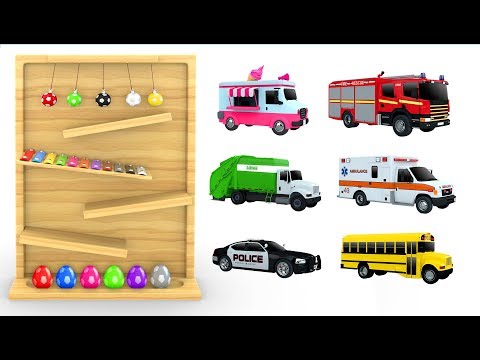 Learn Colors with Soccer Balls Xylophone Toy Wooden Hammer Street Vehicles - Educational Videos