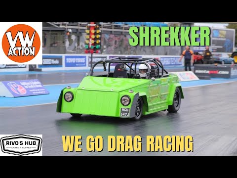 Shrekker goes drag racing at Santa Pod, for VW Action. #VW 181 Trekker/Thing.