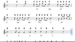 Ding Dong, Merrily On High Notes Sheet Music for Flute Violin Oboe Voice    Easy Christmas Song Vill