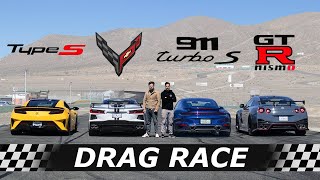 Acura NSX Type S vs C8 Corvette vs 911 Turbo S vs Nissan GT-R NISMO // DRAG & ROLL RACE