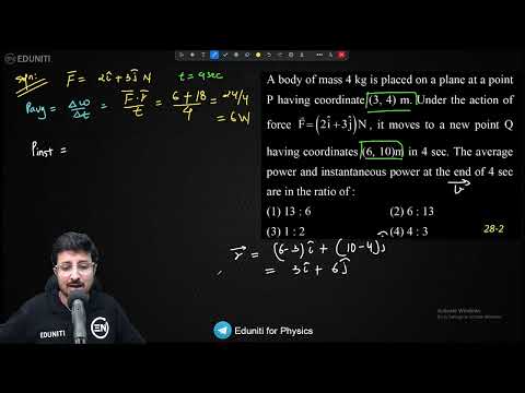 A body of mass 4 kg is placed on a plane at a point P having coordinate (3, 4) m. Under the action o