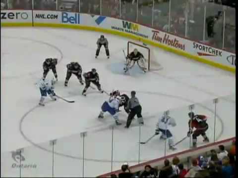 Luke Schenn hits Antoine Vermette