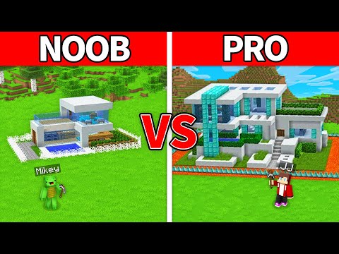 JJ vs Mikey Modern Security House Build Battle - Maizen Parody Video in Minecraft