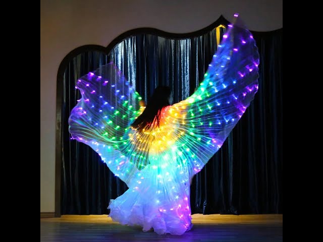 Vídeo relacionado con OROMYO Alas LED Isis de 360 grados LED para adultos,con varillas telescópicas de 20 a 100 cm,alas de mariposa para niños,para danza del vientre,espectáculo de escenarios,carnaval (adultos,blanco)