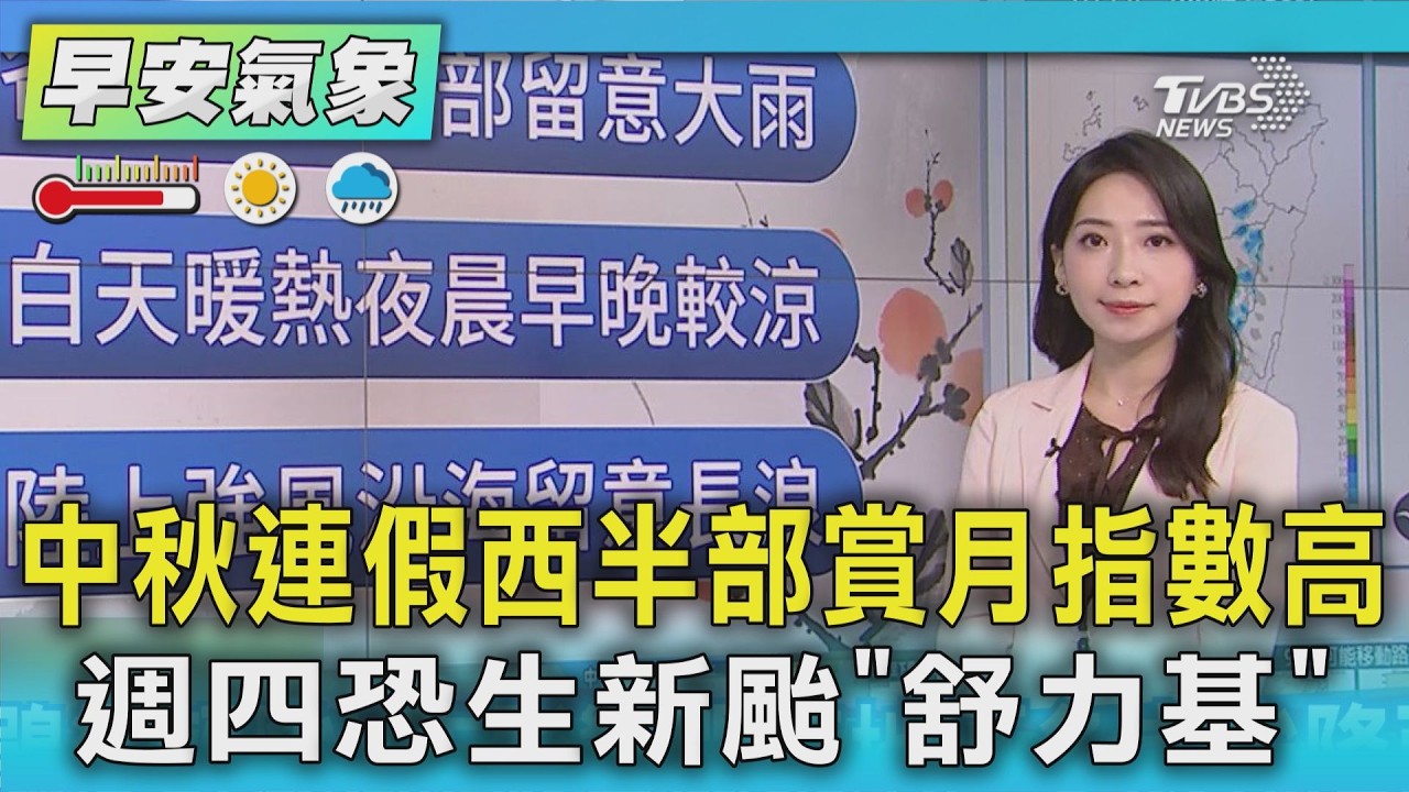 天氣/ 中秋連假西半部賞月指數高 週四恐生新颱「舒力基」|氣象主播 張蕙纖|早安氣象|TVBS新聞 20260922 @TVBSNEWS01