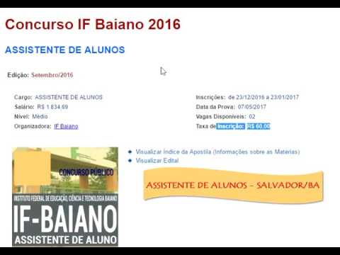 Concurso e Edital Assistente de Alunos IFBaiano 2017