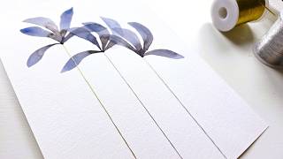 How to Paint Watercolor Abstract Scillas sibericas flowers with Gold Threads