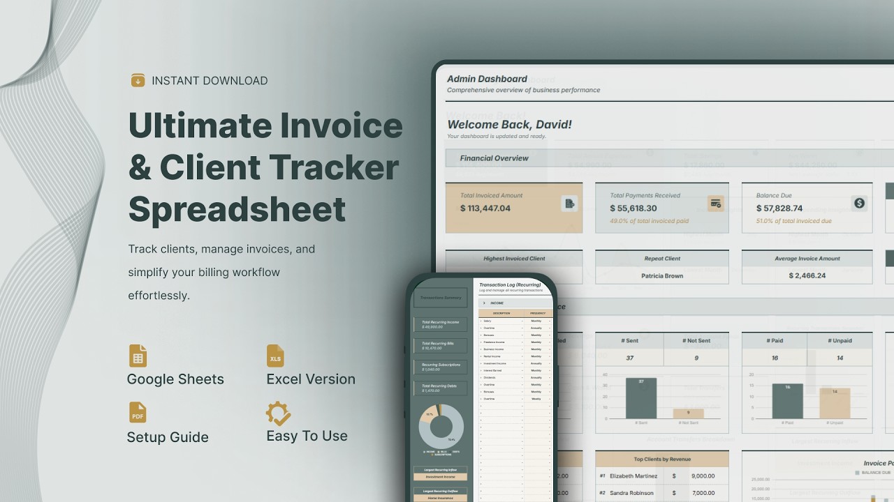 Ultimate Invoice & Client Tracker Spreadsheet | Track Invoices, Clients & Payments Easily