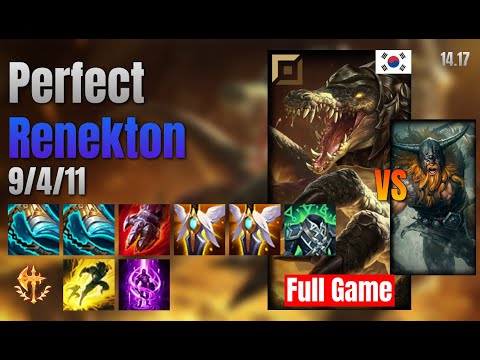 Perfect Top Renekton vs Olaf lol KR solo rank Full Game 14.17