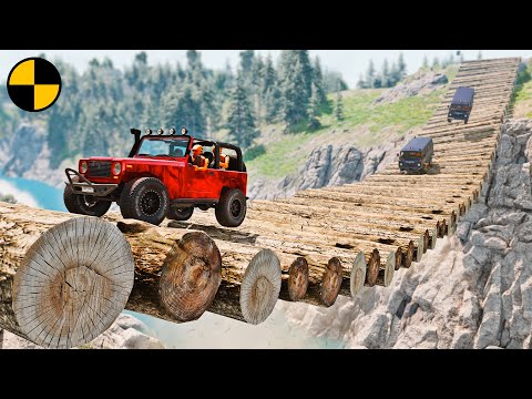 Cars vs Log Suspension Bridge 😱 BeamNG.Drive