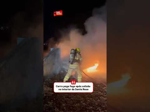 Carro pega fogo após colisão no interior de Santa Rosa