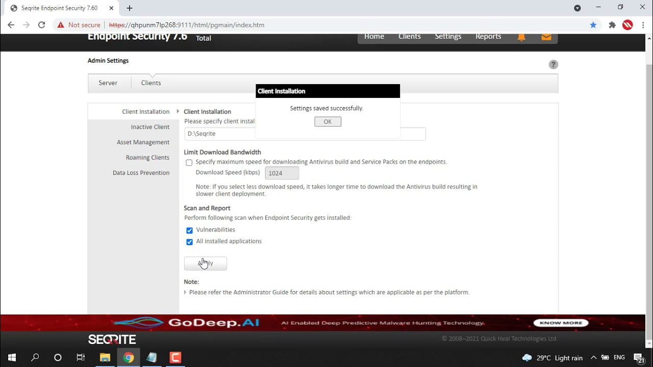 How to enable the Vulnerability scan when endpoint security gets installed?
