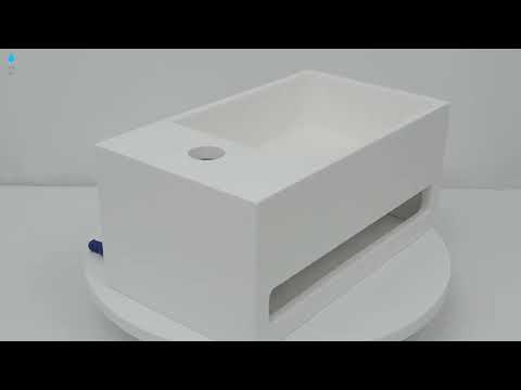 Solid Surface Waschbecken + Handtuchhalterung Hahnloch Links 36x20x16cm 425SL video