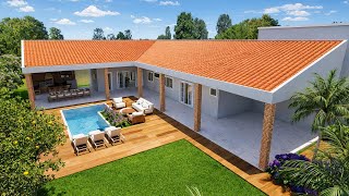 174c | Casa de Campo em L com Piscina e Área Gourmet | Maquete 3D Realista
