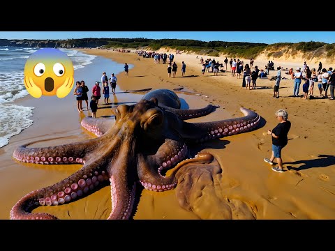 "Unbelievable Giant Octopus Sightings: Massive Creatures Invade Beaches! 🐙😱"