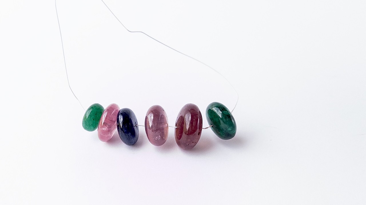 Multi Precious - Emerald, Ruby, Blue Sapphire | Smooth Rondelle | 10.7-16.3mm Bead Size | 6 Pieces | 88 Carats video