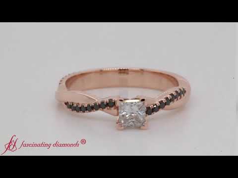 Twisted Vine Engagement Ring With Black Diamond In 14K Rose Gold-FD8253 R