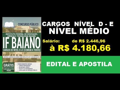 Edital Apostila Concurso IF Baiano 2019 Cargos de Nível D, E ( Ens. Médio)