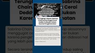 Sabrina Chairunnisa Ungkap Alasan Gugat Cerai Deddy Corbuzier Bukan karena Pengkhianatan