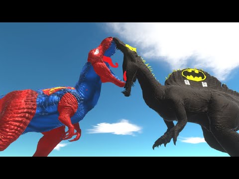 SUPERMAN T REX DEATH RUN vs BATMAN SPINOSAURUS - Animal Revolt Battle Simulator