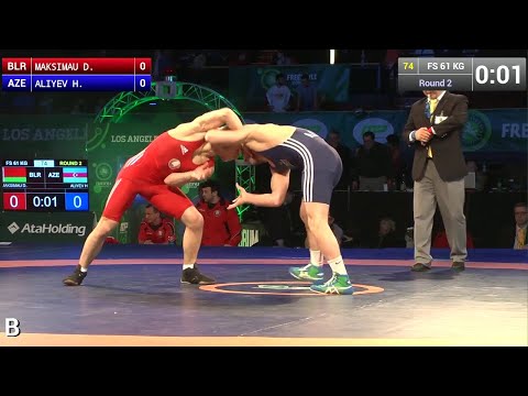 Round 2 FS - 61 kg: Haji ALIYEV (AZE) df. Dzianis MAKSIMAU (BLR) by TF, 12-2