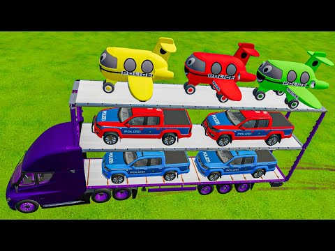 TRANSPORT COLORED POLICE PLANES and COLOR POLICE CARS - Farming Simulator 2022