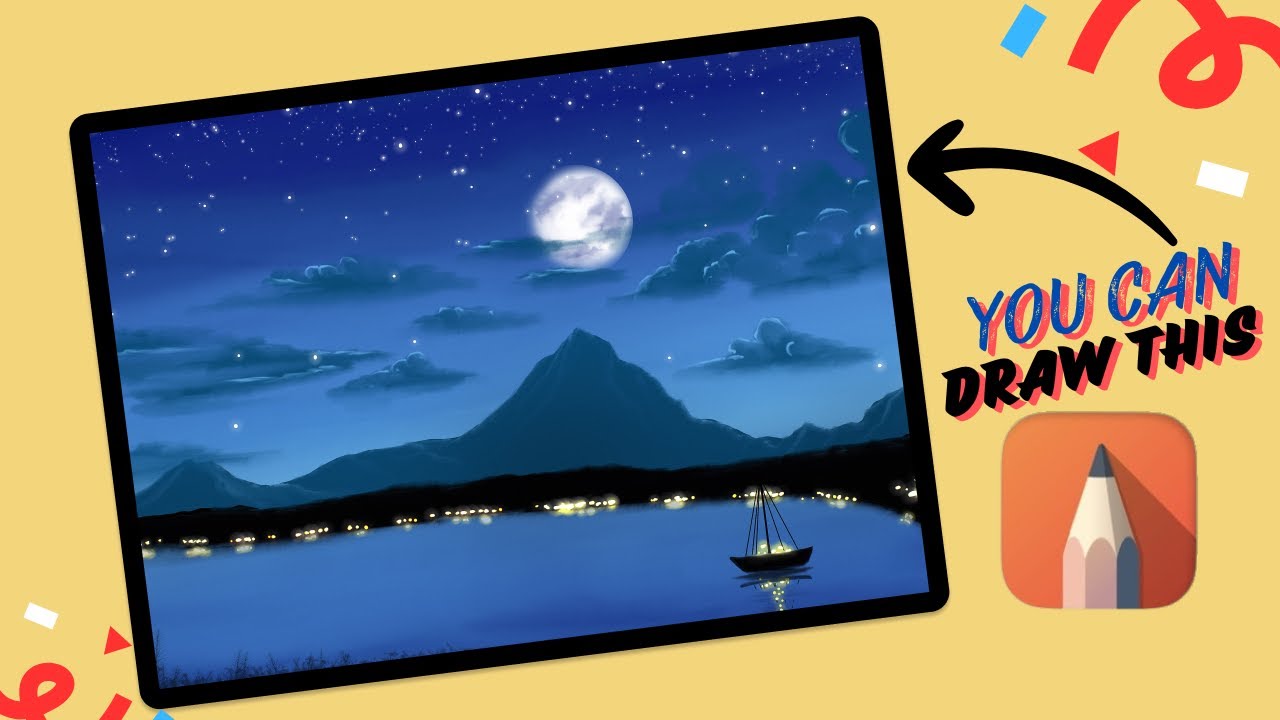 Autodesk Sketchbook - Draw a peaceful moonlight landscape in iPad