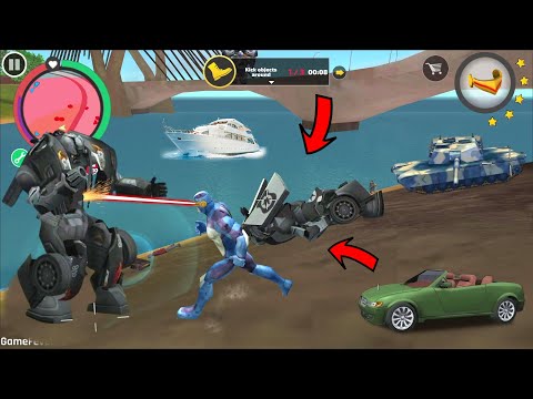 Rope Hero Vice Town - (Rope Hero Shoot Laser Beam to Police CAR Robot) - Android Gameplay HD