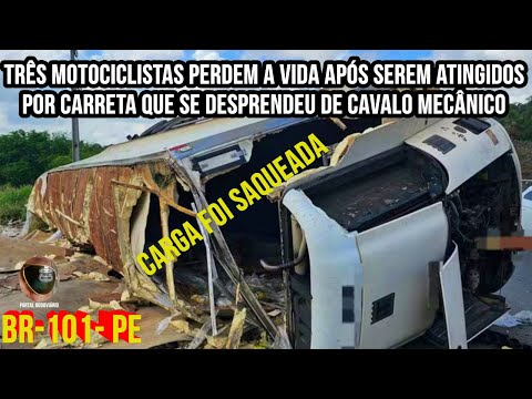 Três motociclistas perdem a vida após serem atingidos por semirreboque que se desprendeu de caminhão