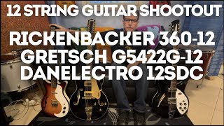 Video thumbnail for 12 String Electric Guitar Shootout. Danelectro 12SDC vs Gretsch G5422G-12 vs Rickenbacker 360-12 by Recording Freaks