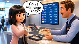 💱 Exchanging Money at the Airport: Euros to Dollars | Slow and Easy English Story for Beginners