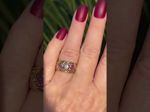 Modern 9ct Yellow Gold Diamond And Ruby Ring