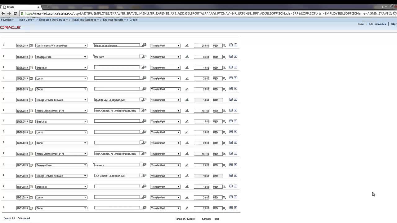 eTravel Expense Report