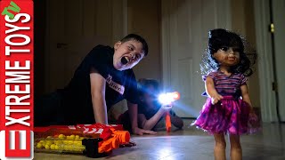 Crazy Doll Nerf Battle Round 3! Sneak Attack Squad VS Spooky Doll!