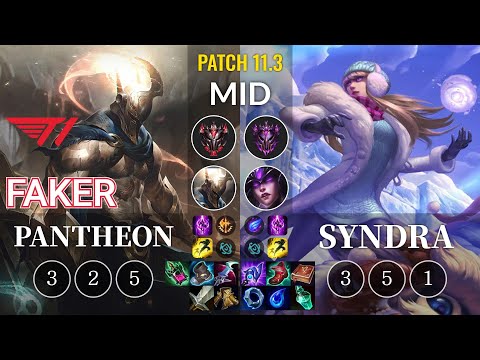 T1 Faker Pantheon vs Syndra Mid - KR Patch 11.3