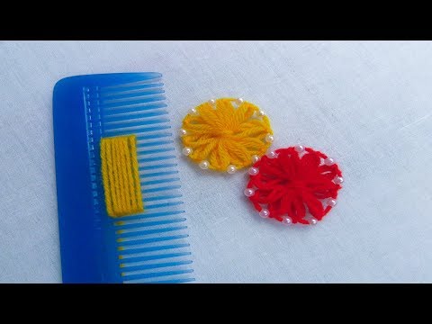 Hand Embroidery Amazing Trick, Woolen Flower Embroidery Trick with Hair Comb