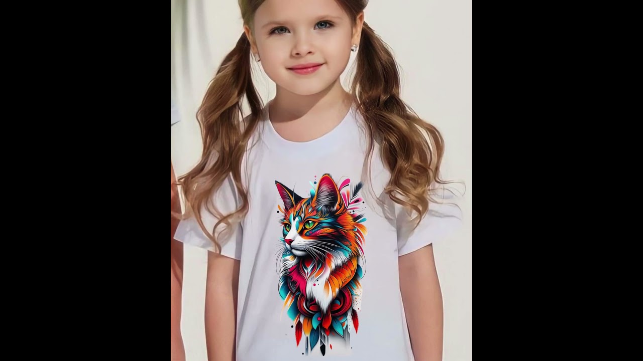 Kids Cat T-Shirt Design (Digital Download)#AmjadDesignShop #png #svgfile #dtf #dtg #femaletshirt