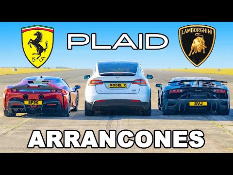 Tesla Model X PLAID vs Ferrari SF90 vs Lambo SVJ: ARRANCONES