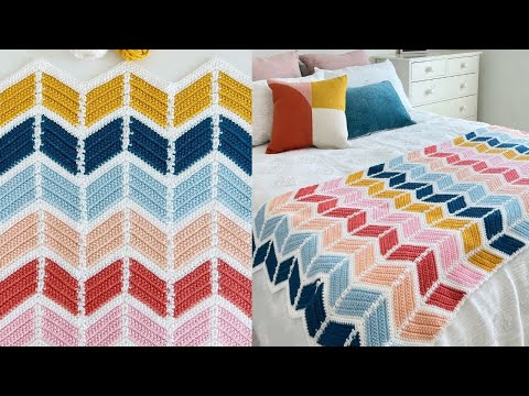 Crochet Herringbone Chevron Blanket Bed Scarf