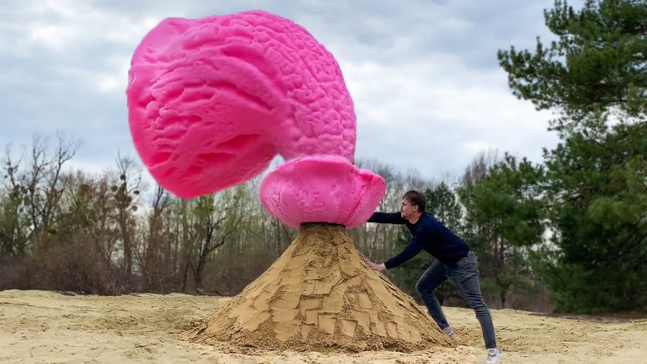 EXPERIMENT : Big Pink Eruption Volcano Toothpaste From Coca-cola ,Sprite ,Fanta , Mirinda and MENTOS