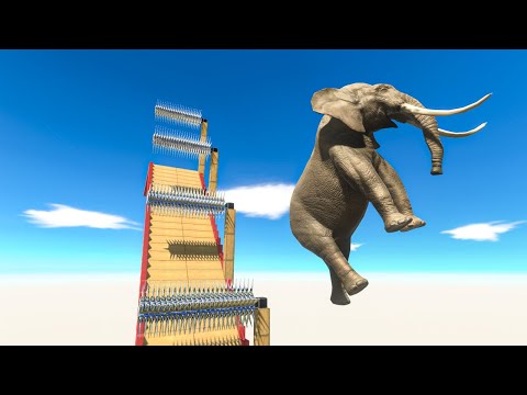 Falling on Ramp with 5 Levels of Spiky Rotators - Animal Revolt Battle Simulator