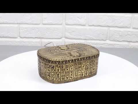 Ebros Golden Egyptian Dual Cobra Winged Scarab Beetles Decorative Jewelry Box Figurine
